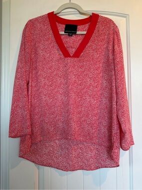 Harlowe & Graham Red Printed V-Neck Tunic with Bold Trim